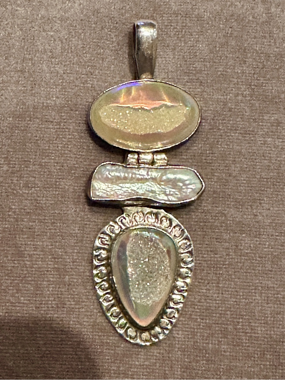 Fresh Water Pearl &  Druzy Quartz 950 Silver Pendant